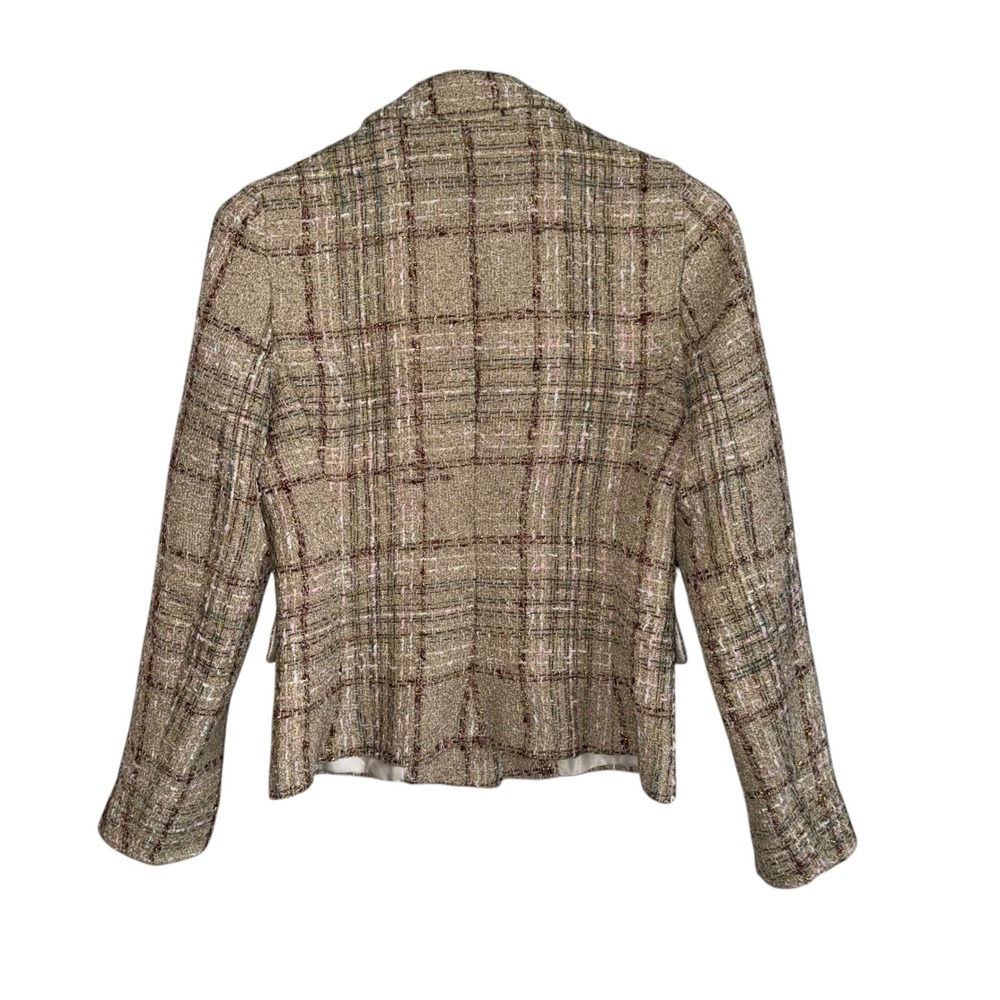 Zara Tweed Plaid Blazer Jacket XS Metallic Gold Buttons Quiet Luxury - Picture 3 of 9